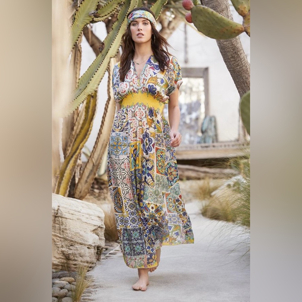 Johnny Was Morocco Silk Boho Maxi Dress Medium